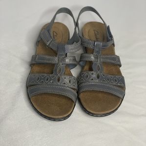 Clarks blue leather sandal shoes open toe Sz 8m